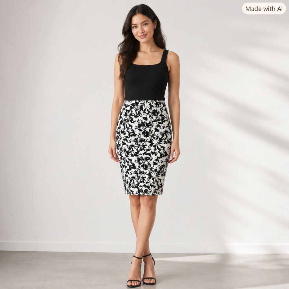 LuLaRoe Black & White Floral Pencil Skirt | Size Small | EUC